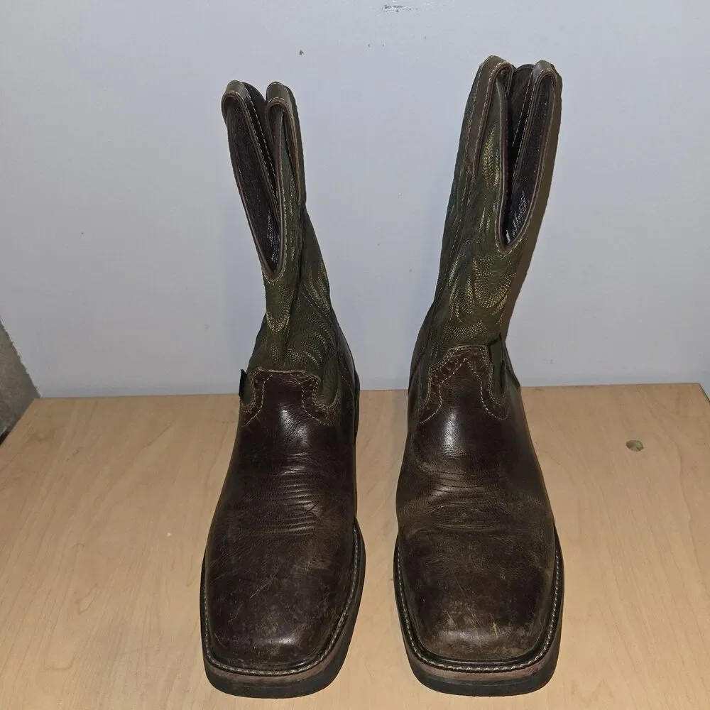 JUSTIN STAMPEDE DRILLER BROWN LEATHER STEEL TOE WESTERN BOOT SE4688 MENS 11EE